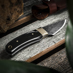 Greenhaus Gardening Short Damascus Fixed Blade Knife with Leather Sheath