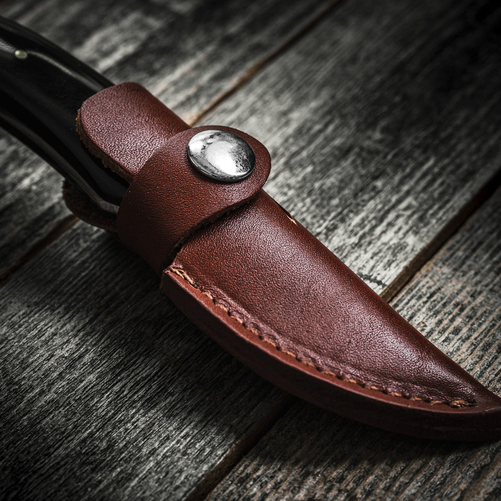 Greenhaus Gardening Short Damascus Fixed Blade Knife with Leather Sheath
