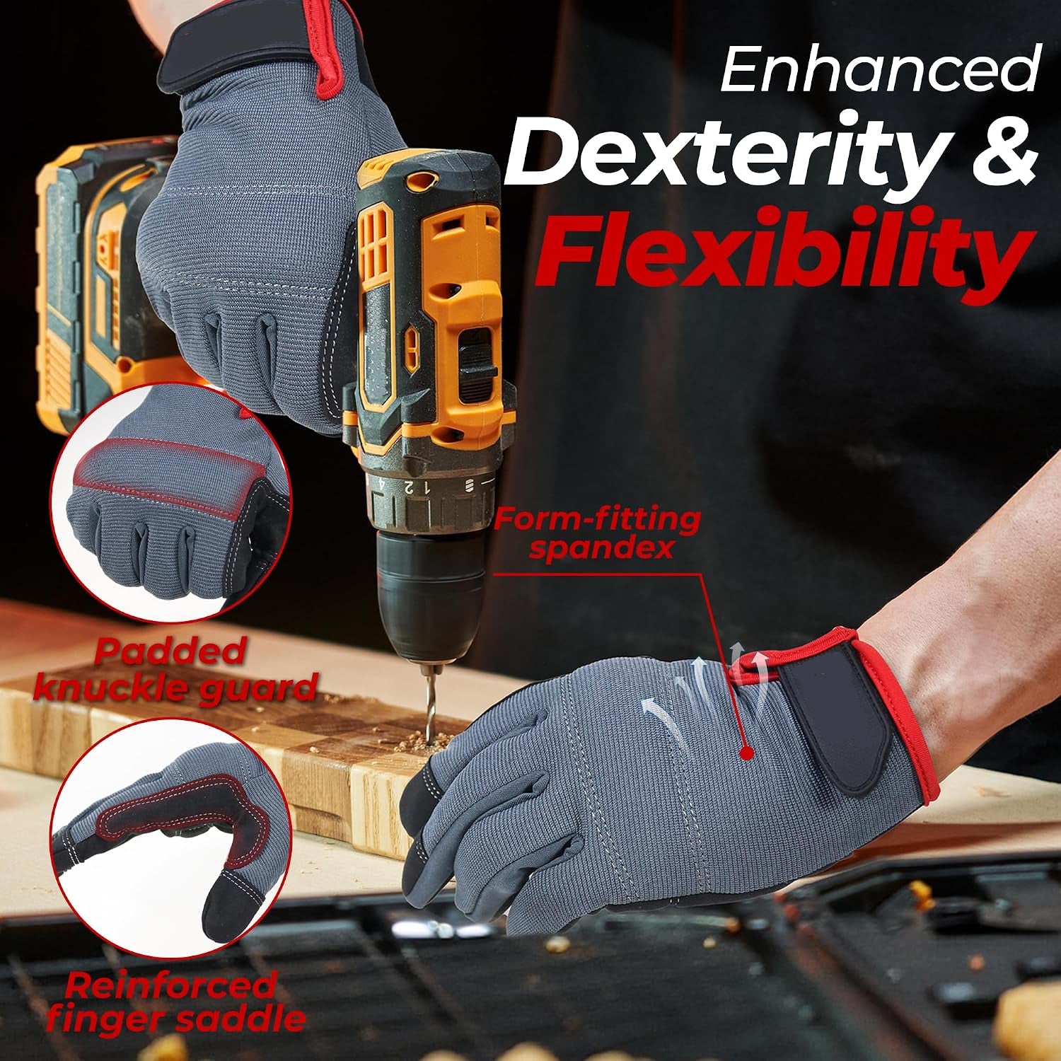Greenhaus Gardening Utility Work Gloves with Touchscreen Fingertips & Padded Palm