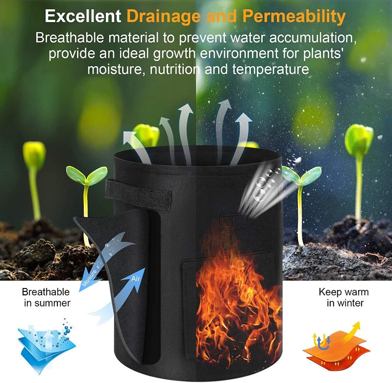 Greenhaus Gardening Black Non-Woven Grow Bags with Harvest Access Window