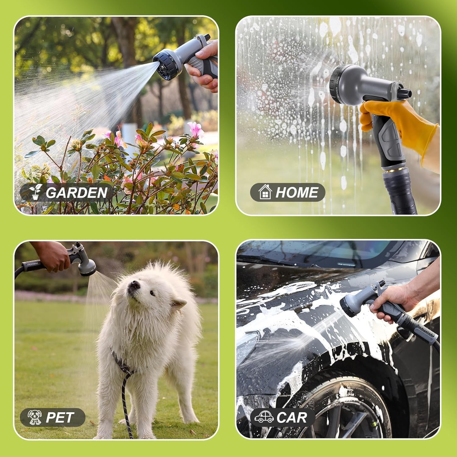 Greenhaus Gardening Lightweight Non-Expanding Garden Hose with 10-Pattern Spray Nozzle, 50 FT