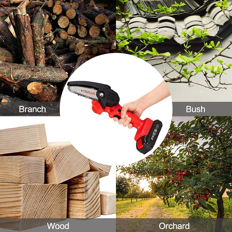 Greenhaus Gardening Handheld Mini Chainsaw for Tree Pruning and Wood Cutting