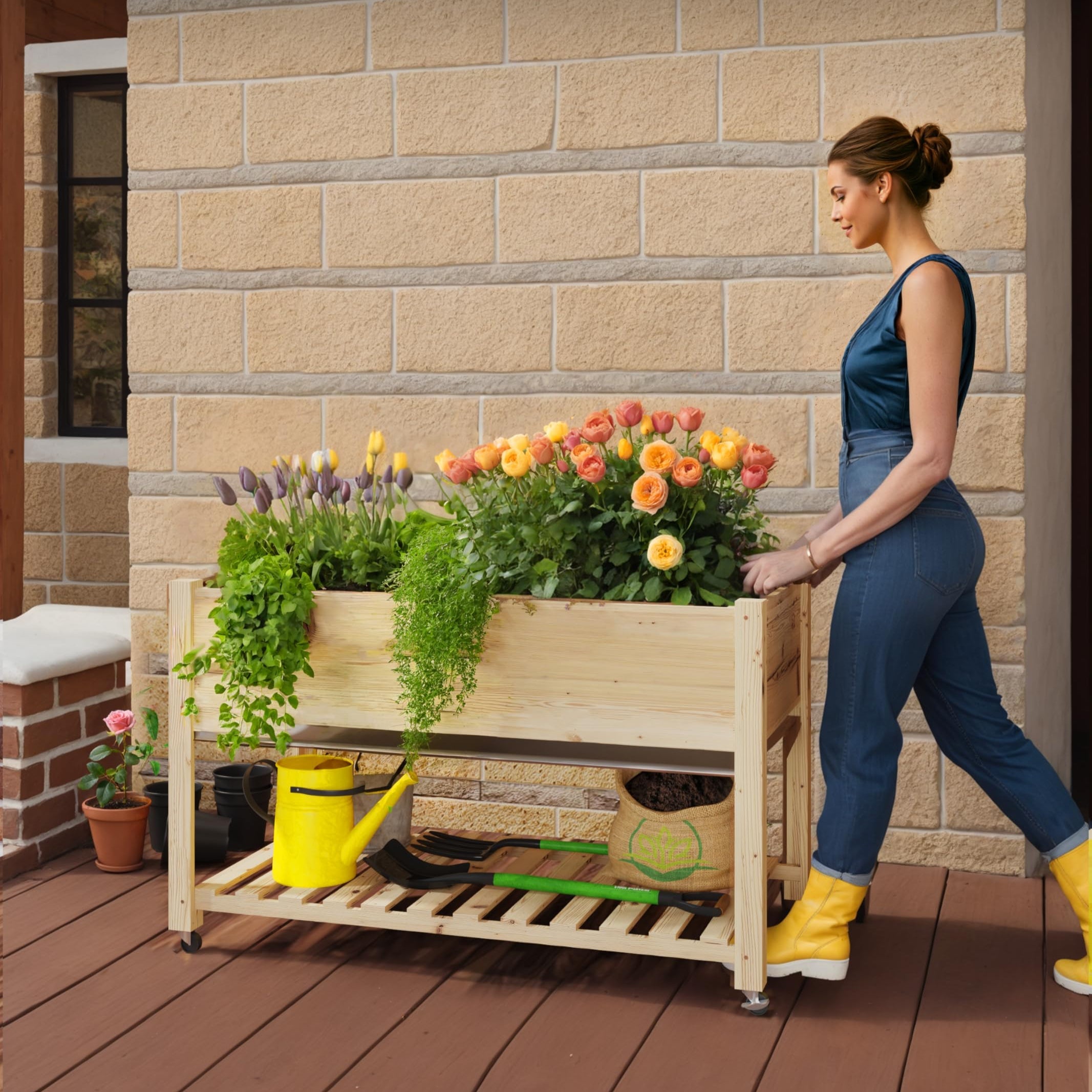 Greenhaus Gardening 48 × 24 in Cedar Raised Garden Bed with Locking Wheels
