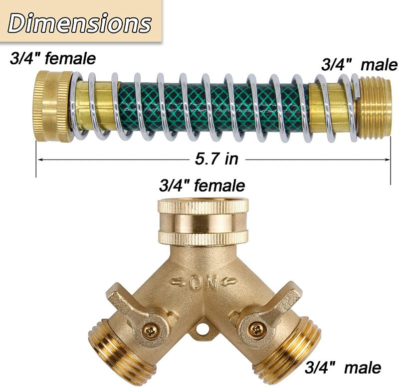 Greenhaus Gardening Brass Hose Extension Adapter with Spiral Hose Protector
