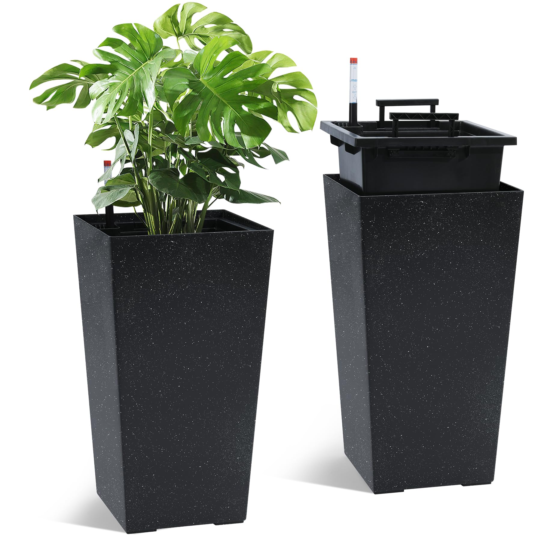 Greenhaus Gardening 21.6 in Self-Watering Rectangular Planters Set of 2 with Water Level Monitor