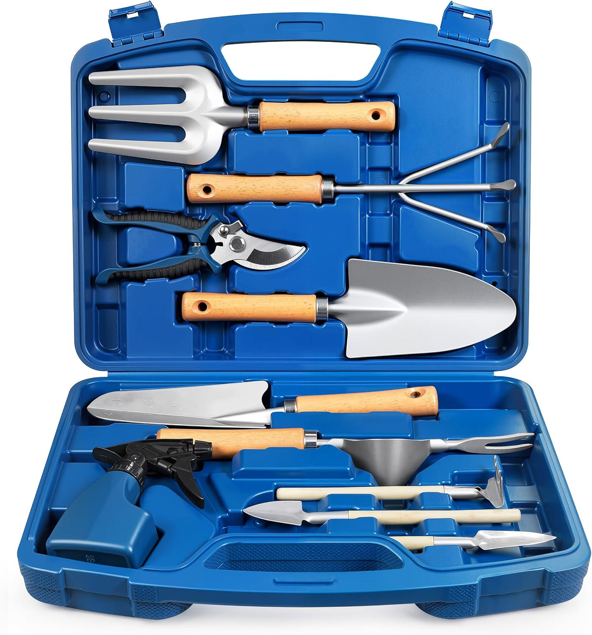Greenhaus Gardening 12-Piece Garden Tool Set with Wooden Handles & Hard Storage Case