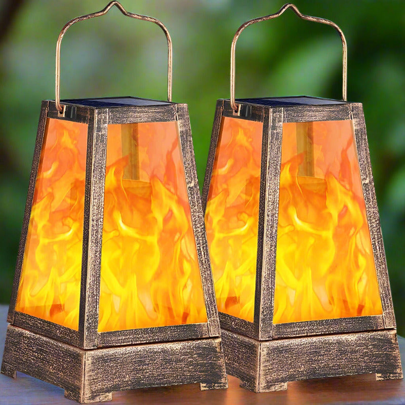 Greenhaus Gardening Solar Flame Lights with Metal Housing 2-Pack