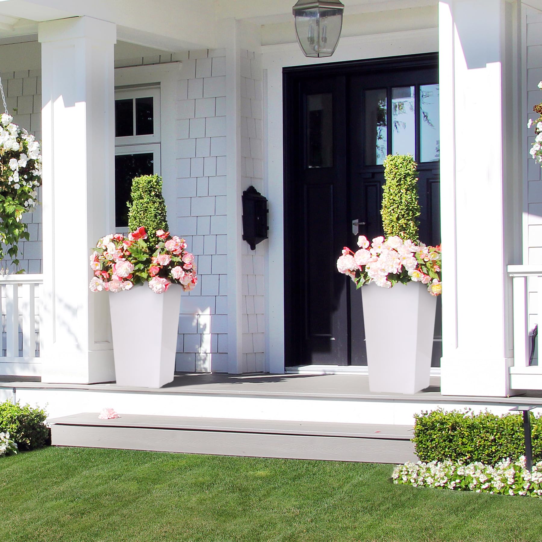 Greenhaus Gardening 23-Inch White Self-Watering Tall Planters Set of 2