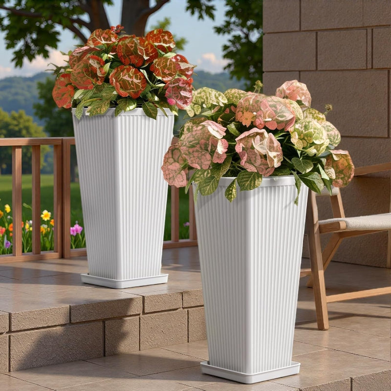 Greenhaus Gardening Modern Self-Watering Tall Planter Set