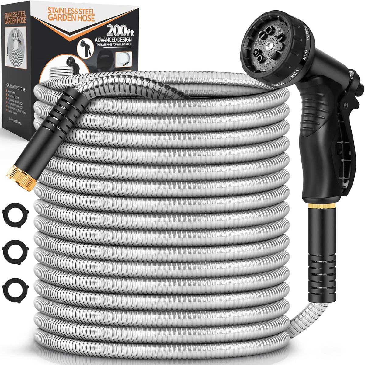 Greenhaus Gardening Heavy-Duty Stainless Steel Garden Hose with Leak-Resistant Fittings