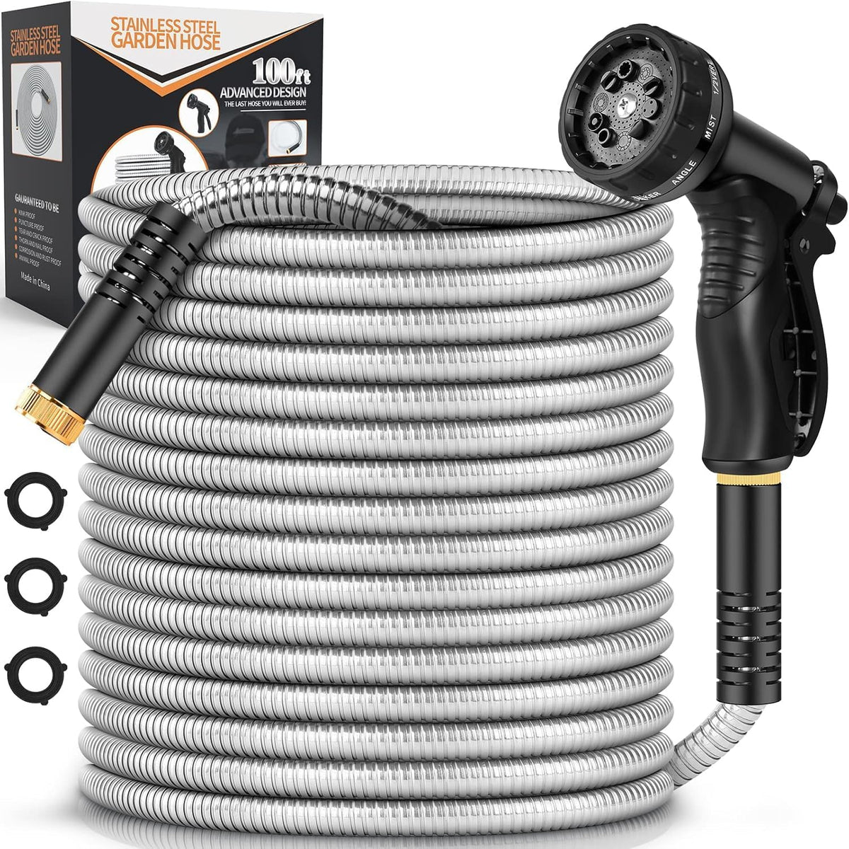 Greenhaus Gardening Heavy-Duty Stainless Steel Garden Hose with Leak-Resistant Fittings