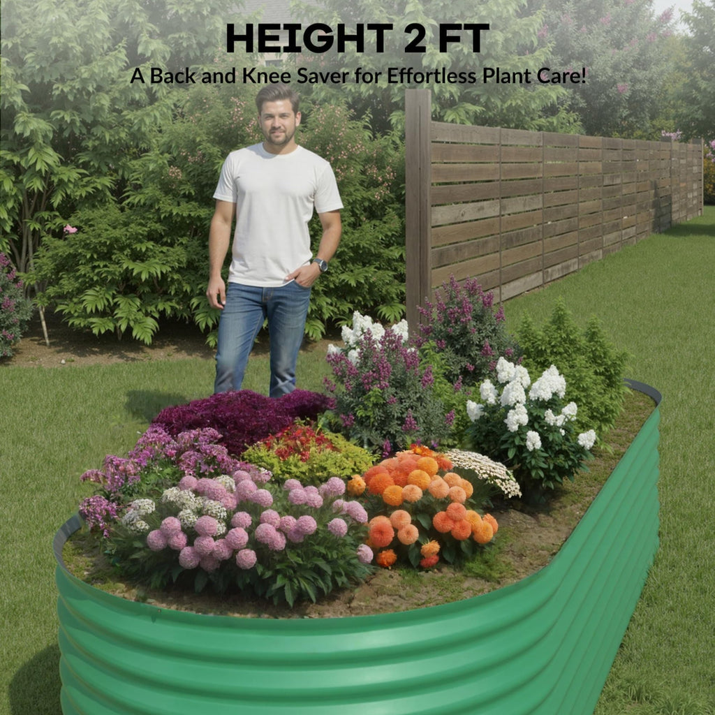 Greenhaus Gardening 8 x 4 x 2 FT Oval Metal Raised Garden Bed