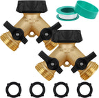 Greenhaus Gardening Heavy-Duty 2-Way Brass Garden Hose Splitter with Individual Shut-Off Valves