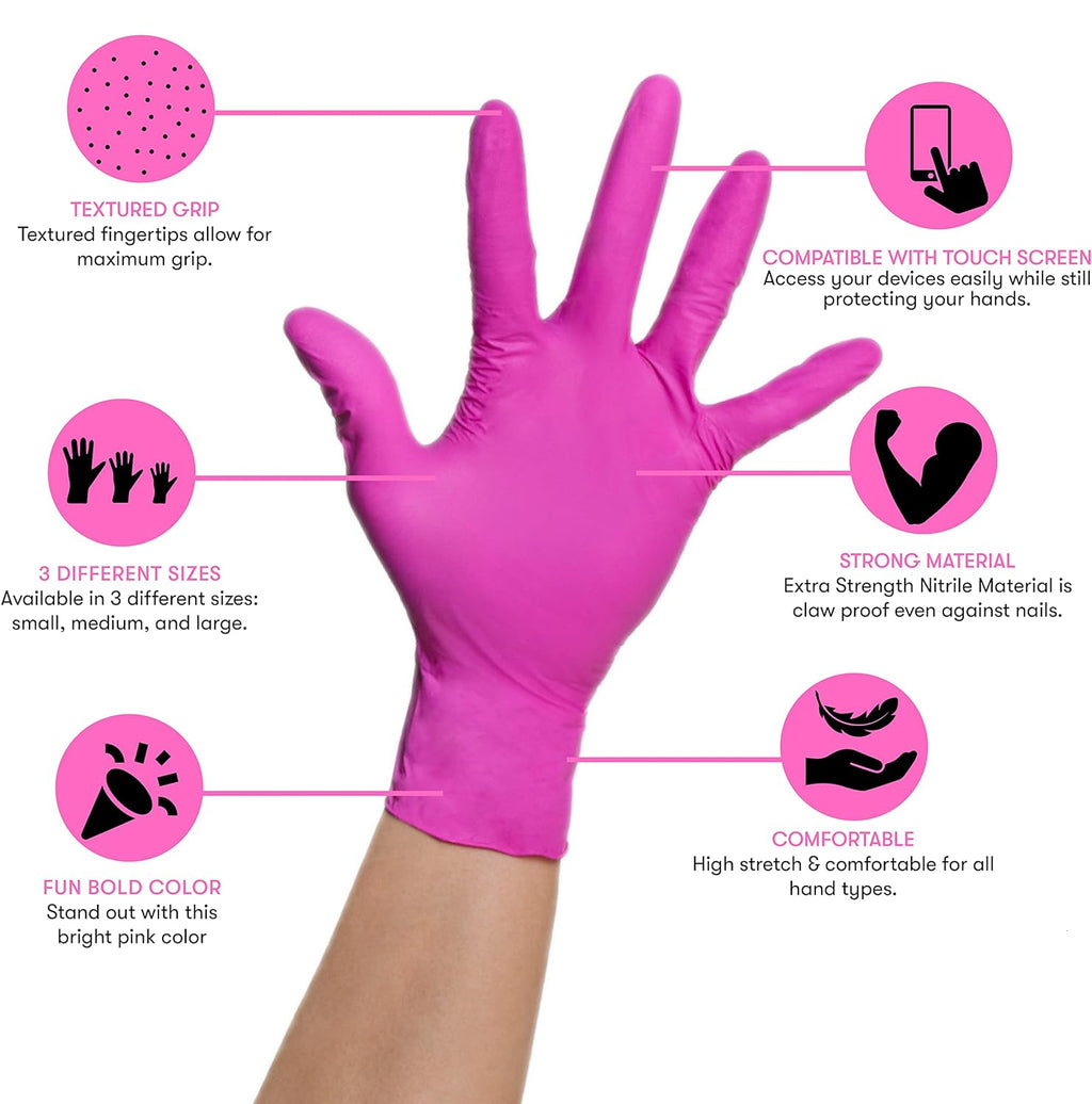 Greenhaus Gardening Pink Nitrile Disposable Gloves, Latex-Free & Powder-Free, 100 Count