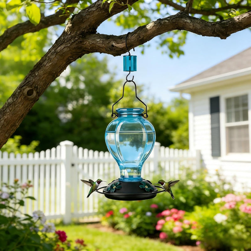 GreenHaus Gardening Hand Blown Glass Hummingbird Feeder