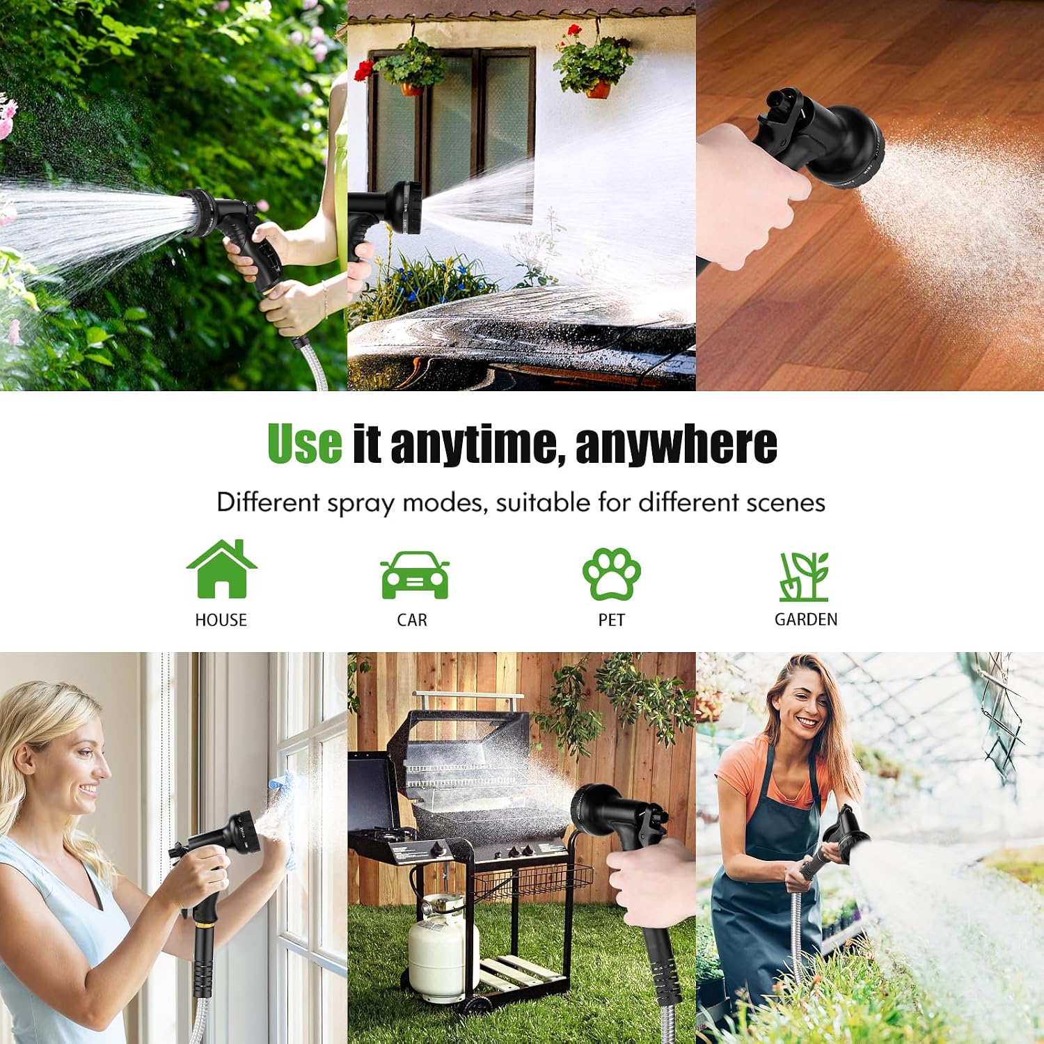 Greenhaus Gardening Heavy-Duty Stainless Steel Garden Hose with Leak-Resistant Fittings