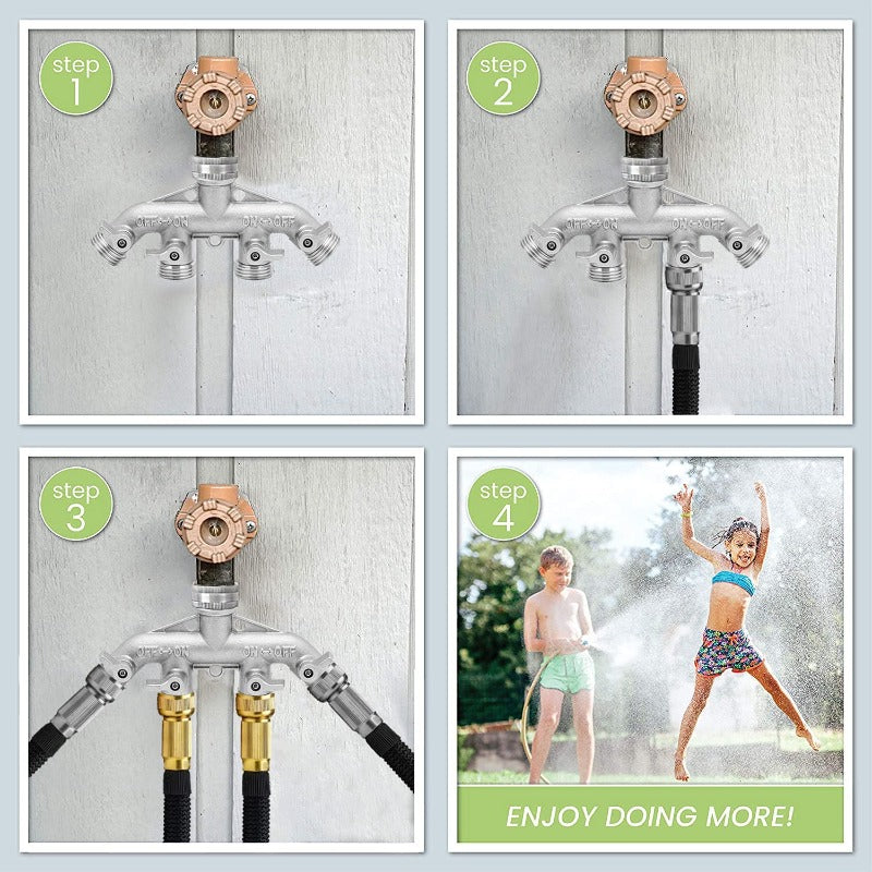Greenhaus Gardening Nickel Plated Garden Hose Splitter for 3/4-Inch Faucets