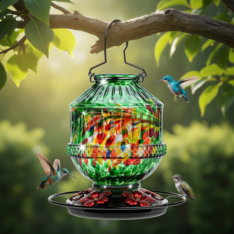 GreenHaus Gardening Hand Blown Glass Hummingbird Feeder