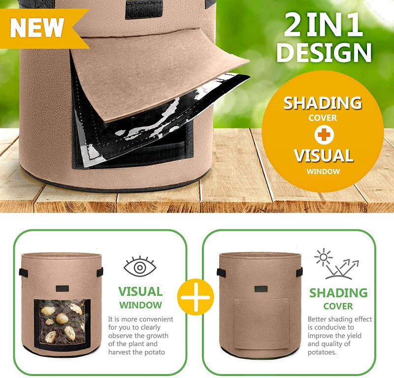 Greenhaus Gardening Double-Layer Beige Fabric Grow Bags with Handles