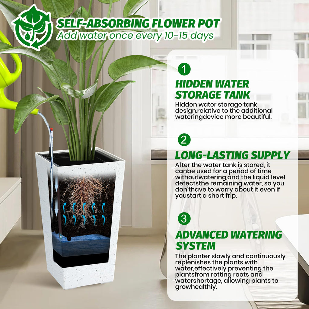 Greenhaus Gardening 21.6-Inch Self-Watering Rectangular Planters Set of 2