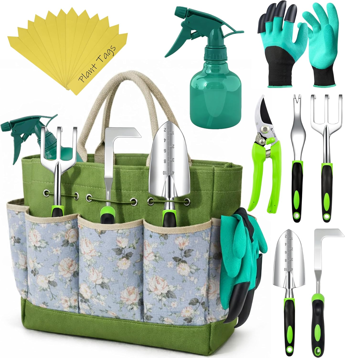 Greenhaus Gardening Premium 11-Piece Garden Tool Set with Tote Bag, Gloves, Sprayer & Plant Tags
