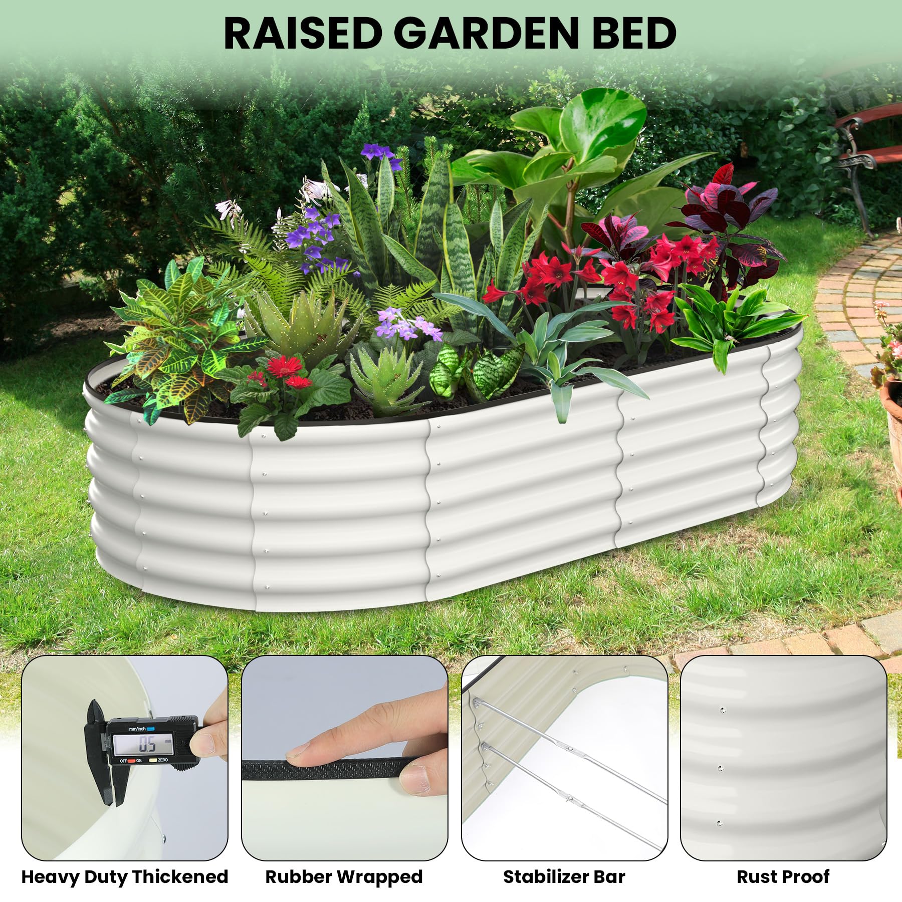 Greenhaus Gardening Oval Galvanized Raised Garden Bed 6 x 3 x 1 FT