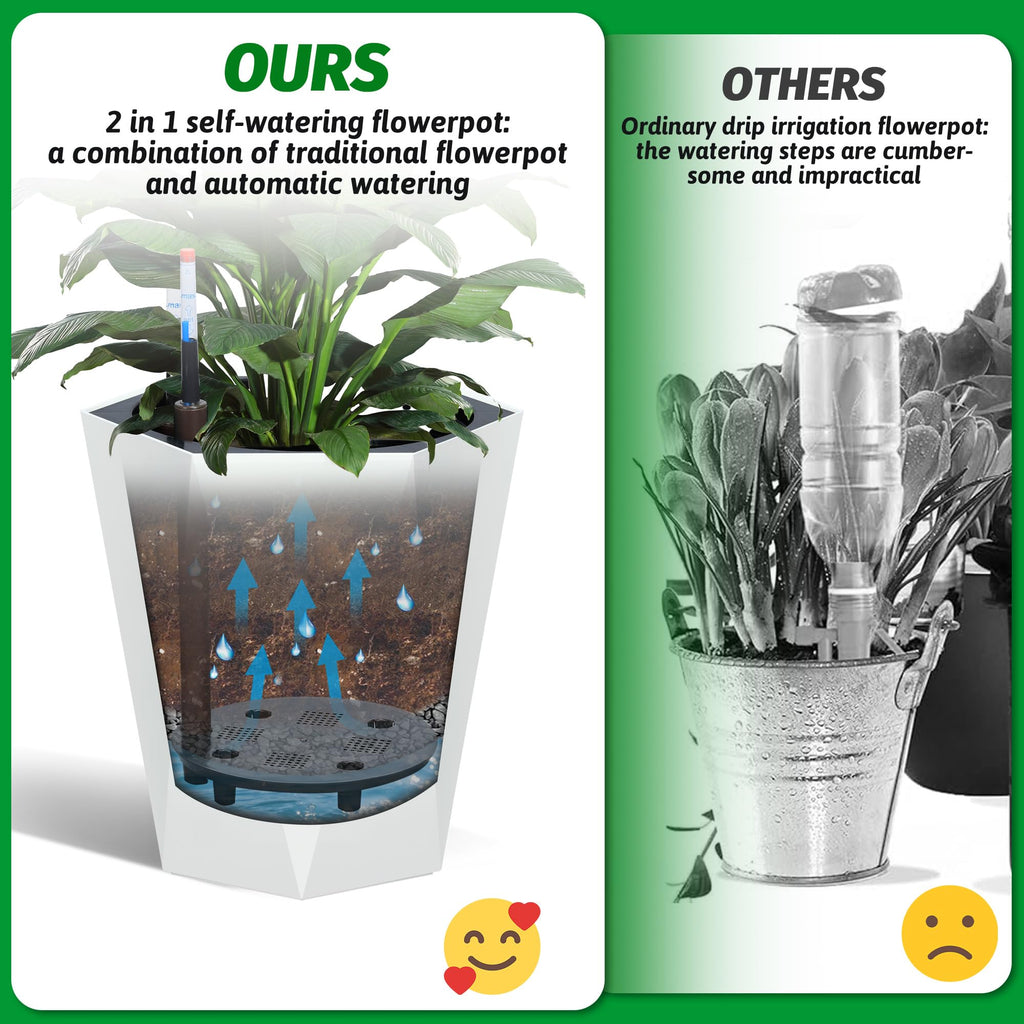 Greenhaus Gardening 16-Inch White Diamond Self-Watering Planters Set of 2