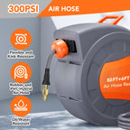 Greenhaus Gardening 82 ft Retractable Air Hose Reel with Auto Rewind & 180° Swivel Bracket
