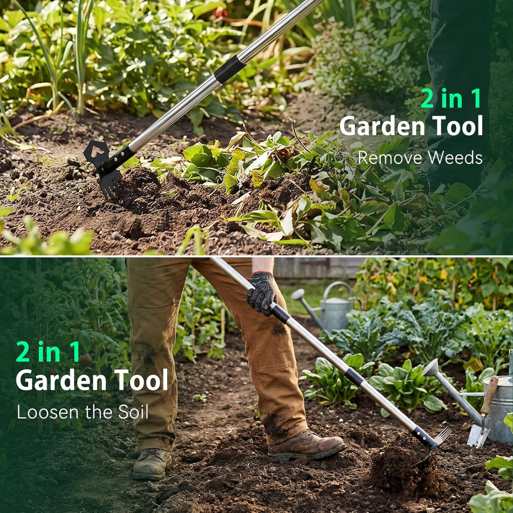 Greenhaus Gardening 60-Inch 2-in-1 Weed Puller Tool with Long Handle and Garden Hoe