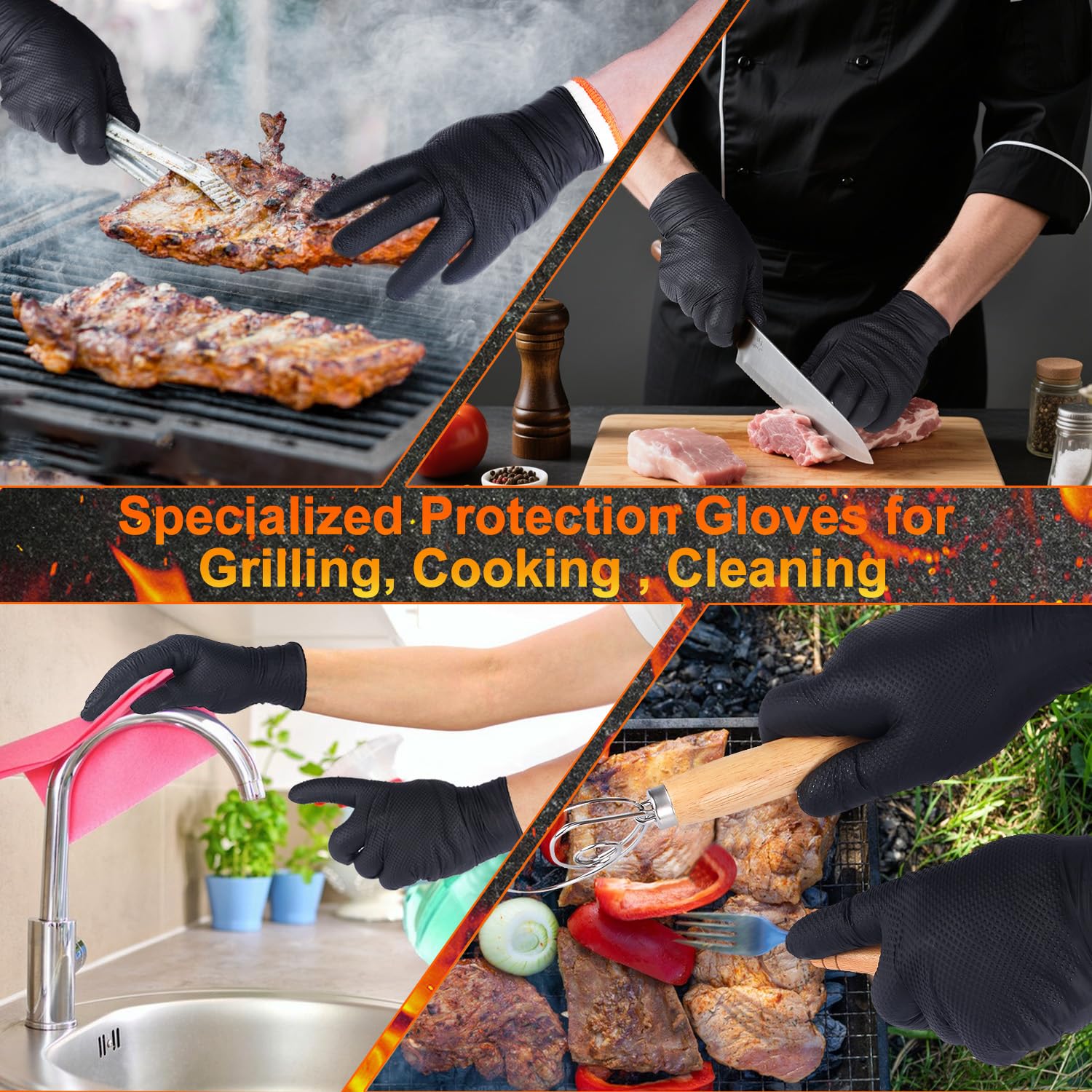 Greenhaus Gardening BBQ Gloves Set with 10 Mil Nitrile Gloves & Cotton Liners