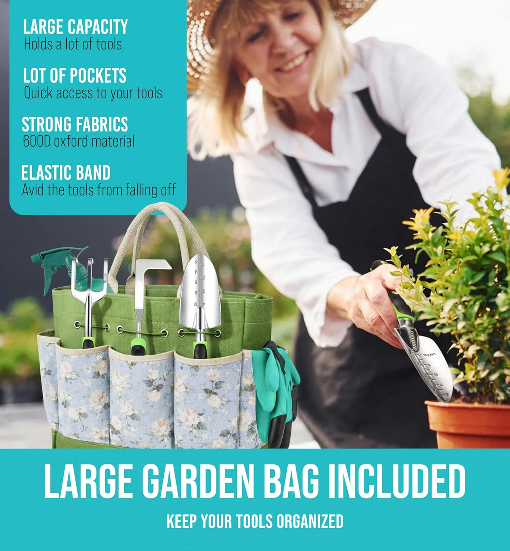 Greenhaus Gardening Premium 11-Piece Garden Tool Set with Tote Bag, Gloves, Sprayer & Plant Tags