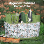 Greenhaus Gardening Premium Stainless Steel Garden Tool Set with Floral Tote & Wooden Handles