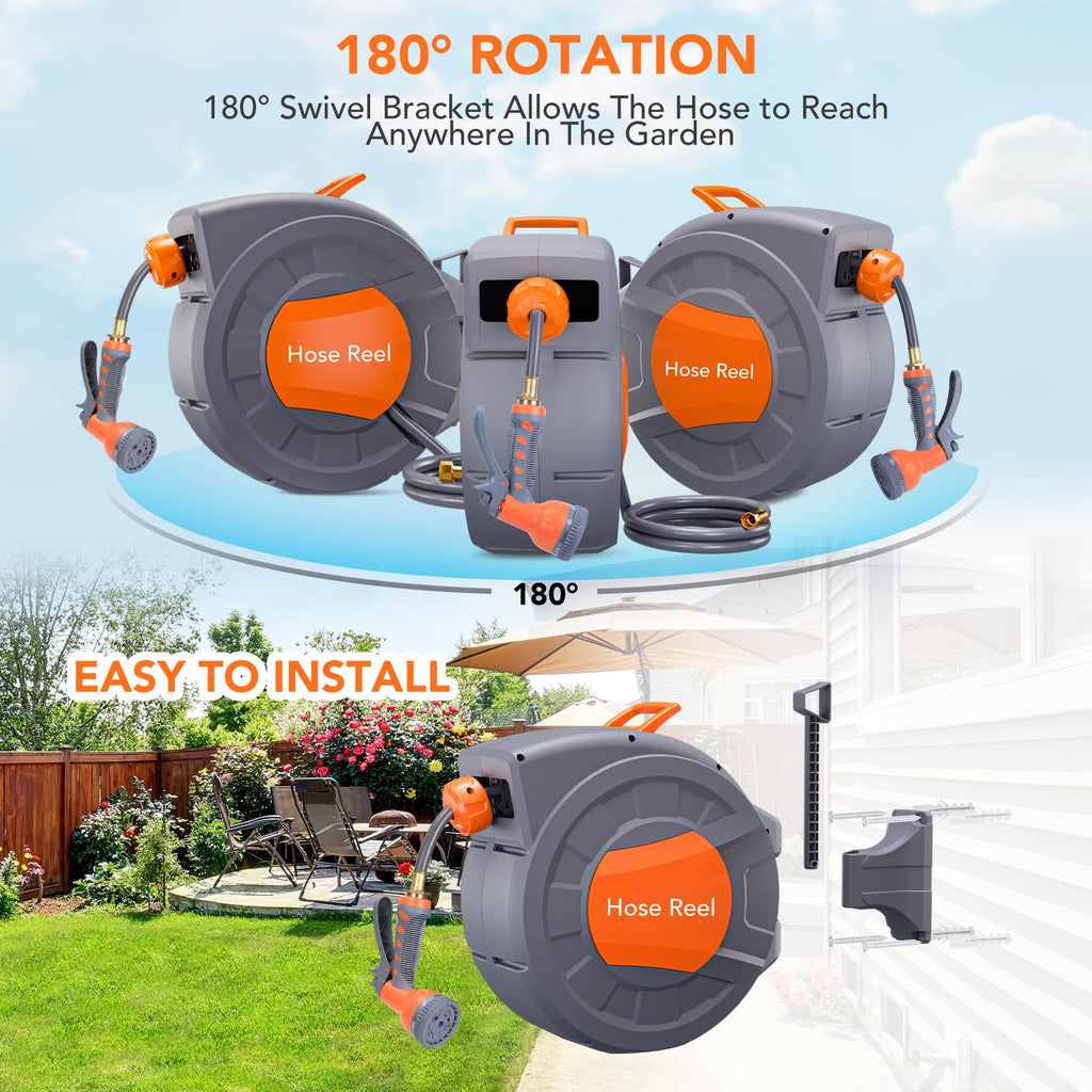 Greenhaus Gardening 72 ft Retractable Garden Hose with Swivel Bracket