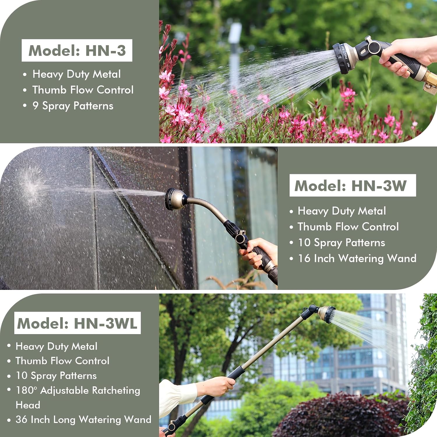Greenhaus Gardening Heavy Duty 15" Metal Watering Wand with 10 Spray Patterns & Thumb Control