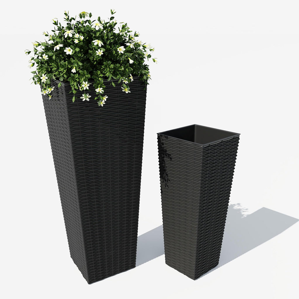 Greenhaus Gardening Tall Rattan Planters Set with Removable Insert Buckets Set of 2