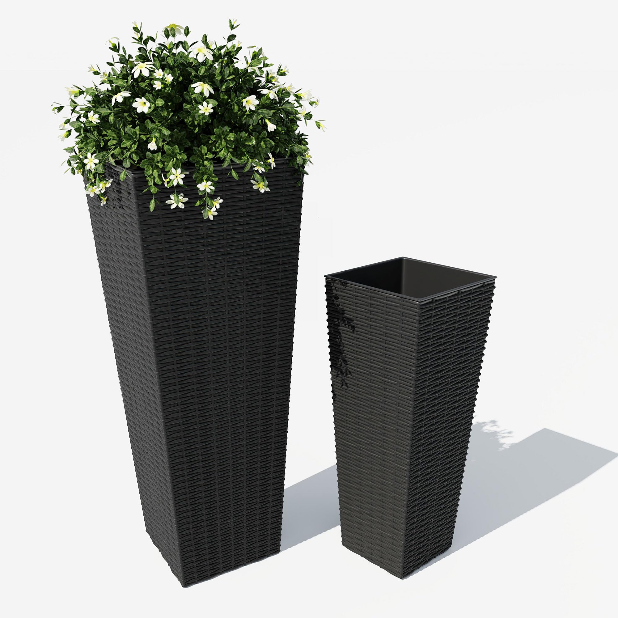 Greenhaus Gardening Tall Rattan Planters Set with Removable Insert Buckets Set of 2