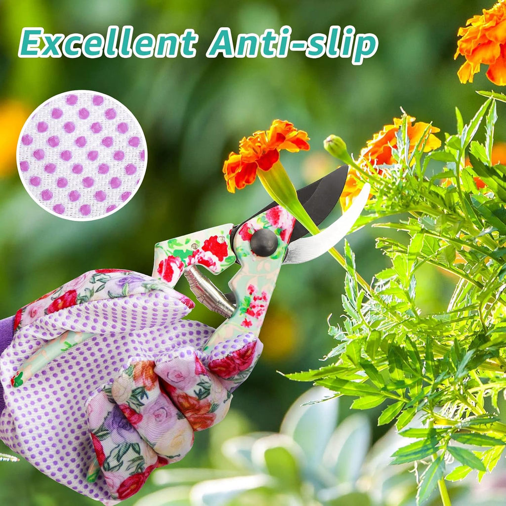 Greenhaus Gardening Floral Gardening Gloves for Women, 4 Pairs with Non-Slip Grip
