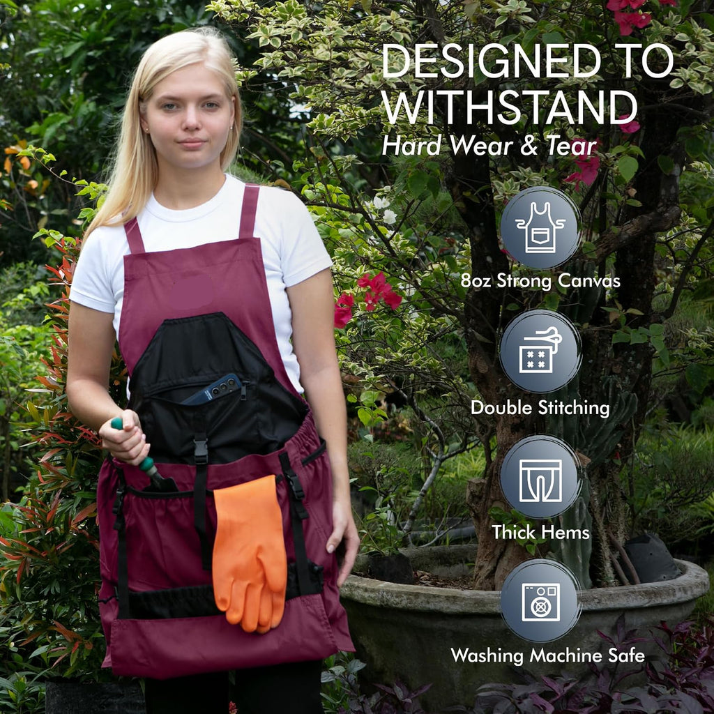 Greenhaus Gardening Premium Garden Harvest Apron with 7 Pockets & Bottom Release Pouch