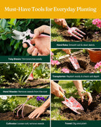 Greenhaus Gardening Premium 12-Piece Floral Garden Tool Set with Hard Carry Case and Wooden Handles