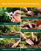 Greenhaus Gardening 12-Piece Garden Tool Set with Wooden Handles & Hard Storage Case