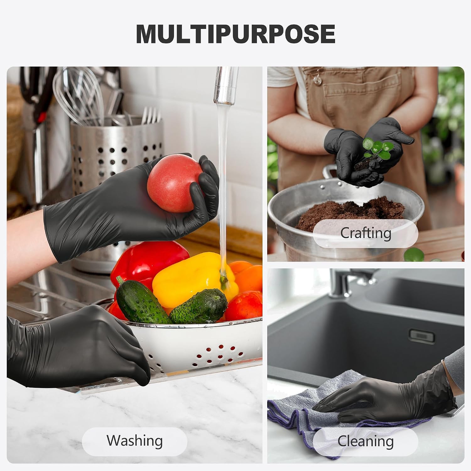 Greenhaus Gardening Black Disposable Vinyl Gloves, Food Grade, Latex-Free & Powder-Free