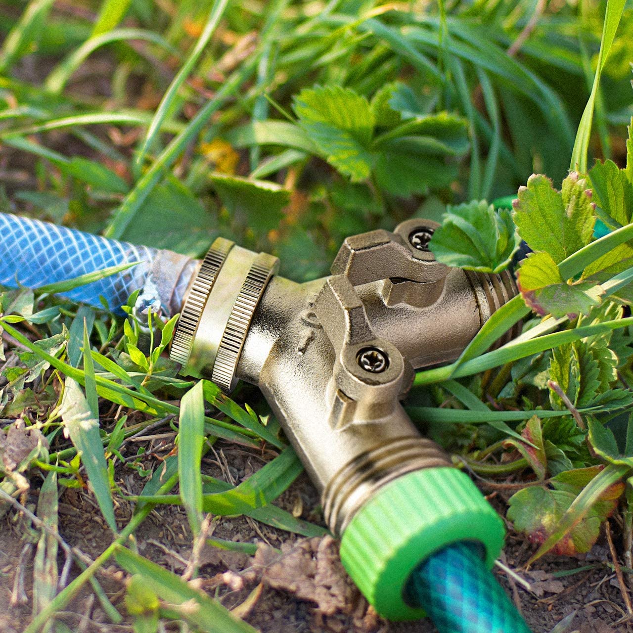 Greenhaus Gardening Nickel Plated Brass Garden Hose Splitter