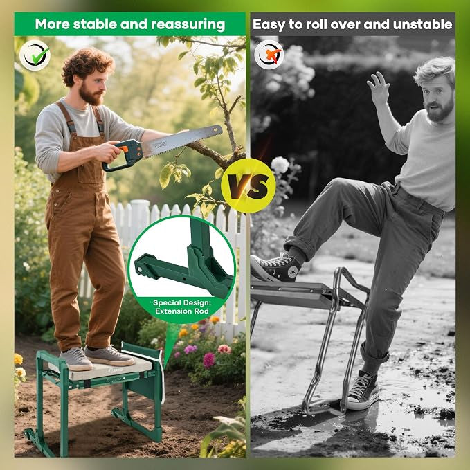 Greenhaus Gardening Foldable Garden Kneeler & Seat with Extendable Legs and Thick EVA Cushion