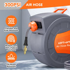 Greenhaus Gardening 65 ft Retractable Air Hose Reel with Auto Rewind & 180° Swivel Bracket