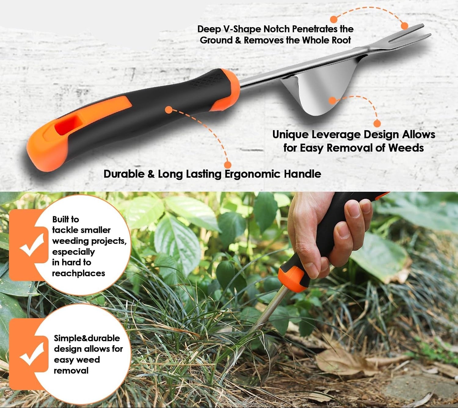 Greenhaus Gardening 2-Piece Stainless Steel Hand Weeder Set with Ergonomic Rubber Handles
