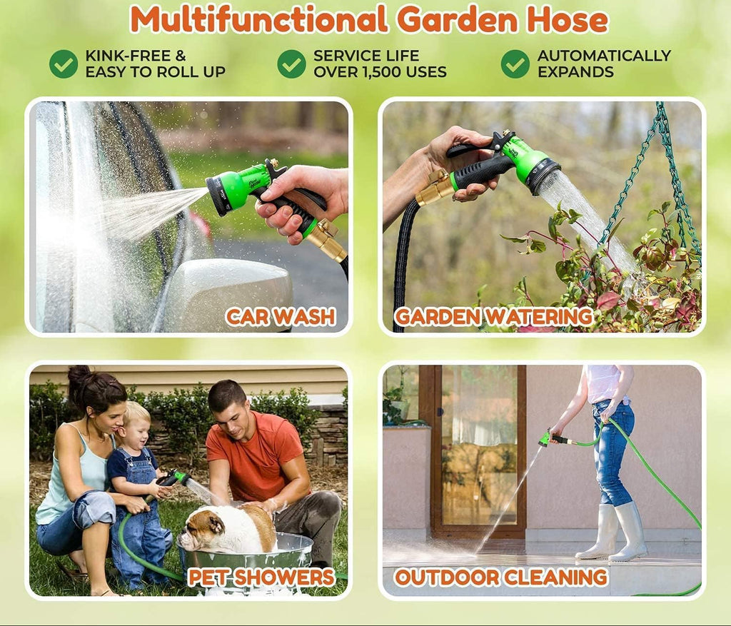 Greenhaus Gardening Expandable Garden Hose with 8-Pattern Spray Nozzle, 50 FT