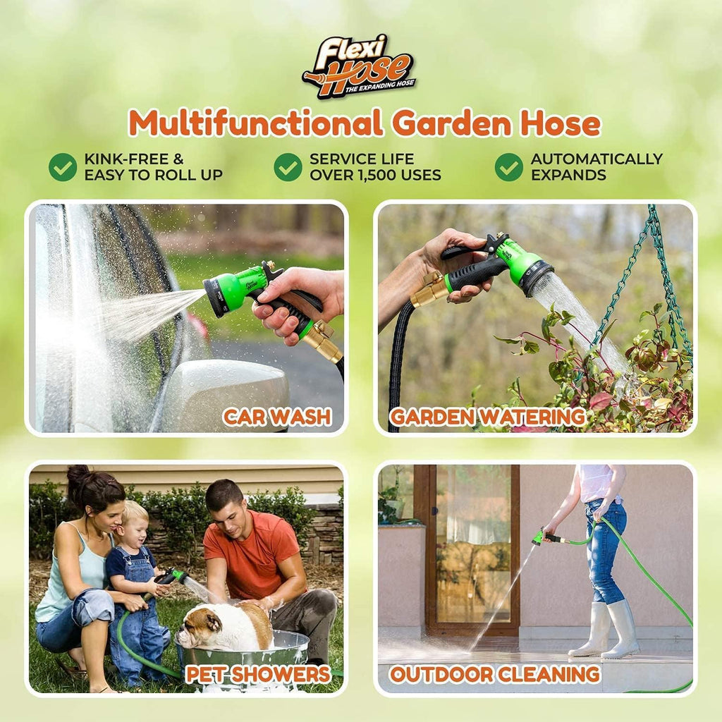 Greenhaus Gardening Flexible Expandable Garden Hose with Brass Connectors and Spray Nozzle