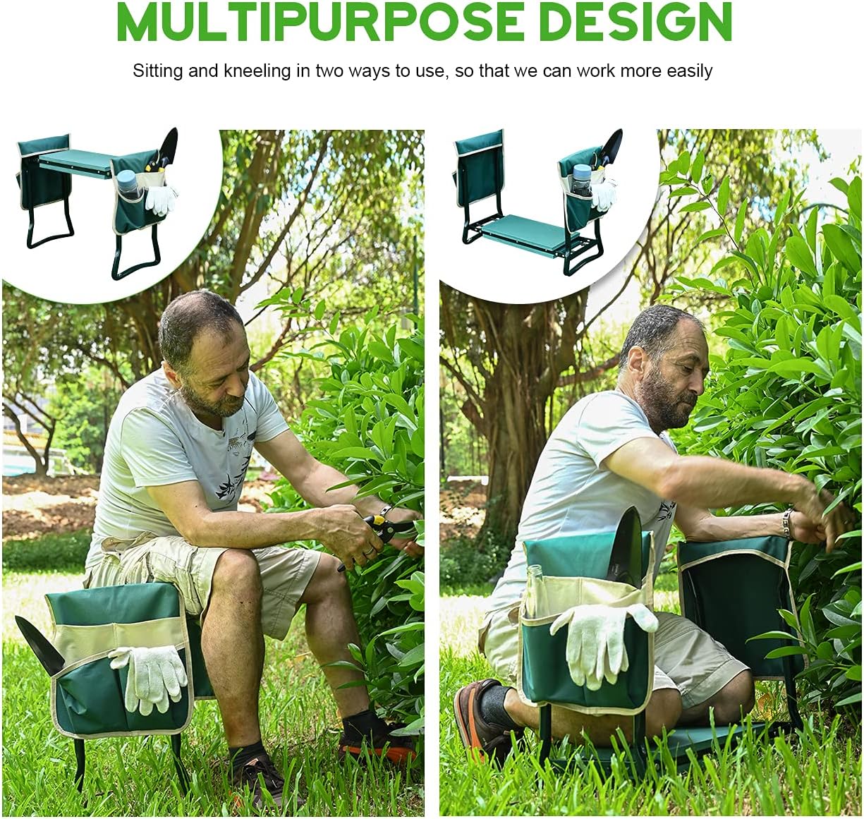 Greenhaus Gardening Foldable Garden Kneeler & Seat with Extra-Wide EVA Pad and Dual Tool Pouches