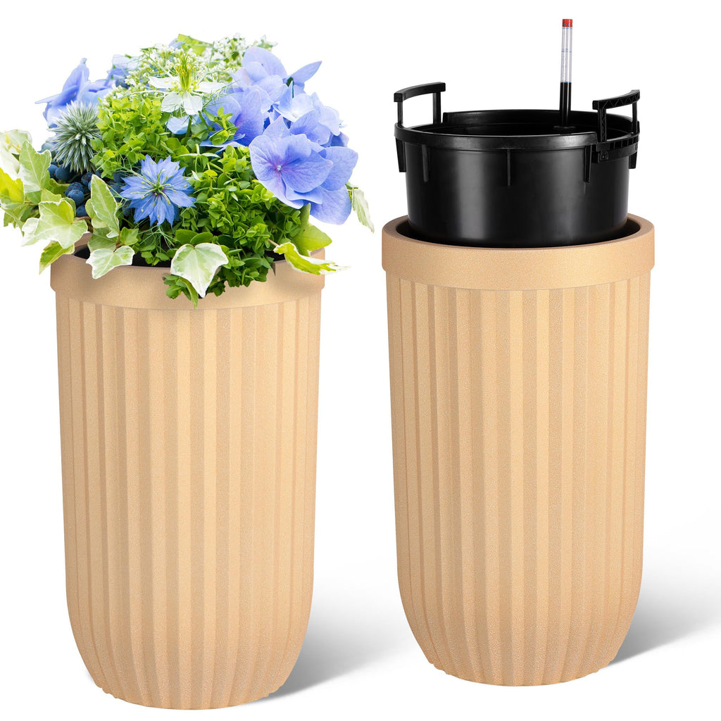 Greenhaus Gardening 23-Inch Self-Watering Tall Planters Set of 2
