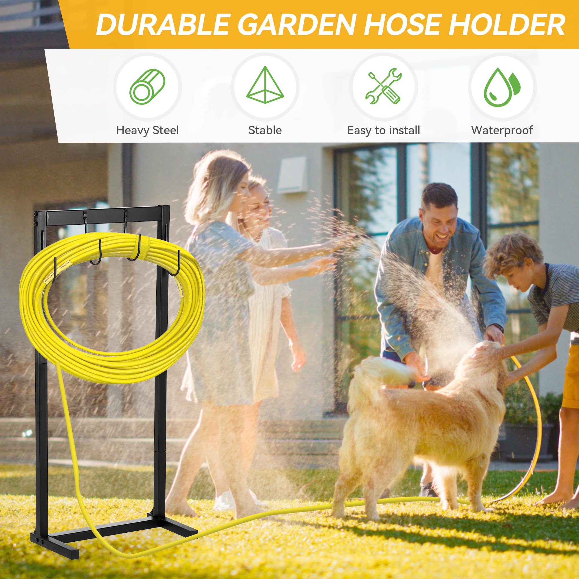 Greenhaus Gardening Garden Hose Holder Stand with 4 Hooks for Outdoor Storage